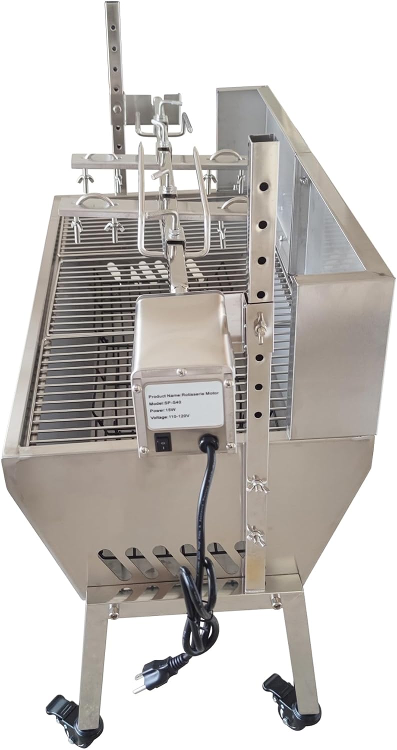 Rotisserie Charcoal Grill, Stainless Steel BBQ Grill with Adjustable Height, 35.4' Portable Grill for Outdoor Parties and Backyard Use 110V 15W