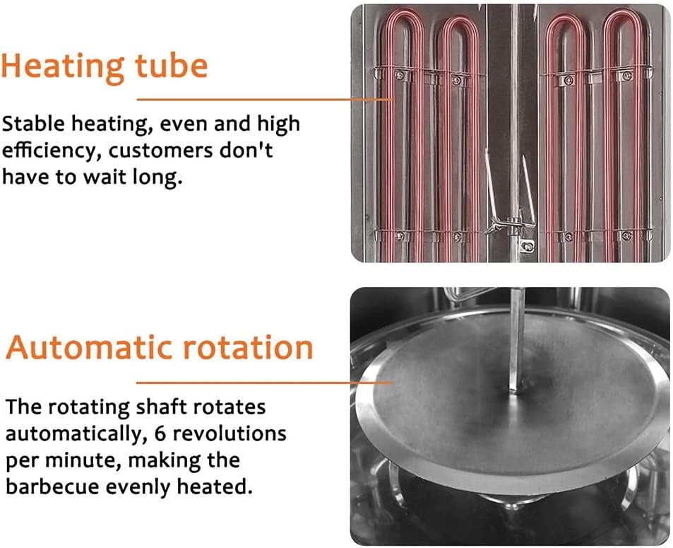 Auto Rotating Turkey Grill, Vertical Kebab Grill Infrared Grill 360° Auto Rotating Smokeless Adjustable Heat, Burner Kebab Shop