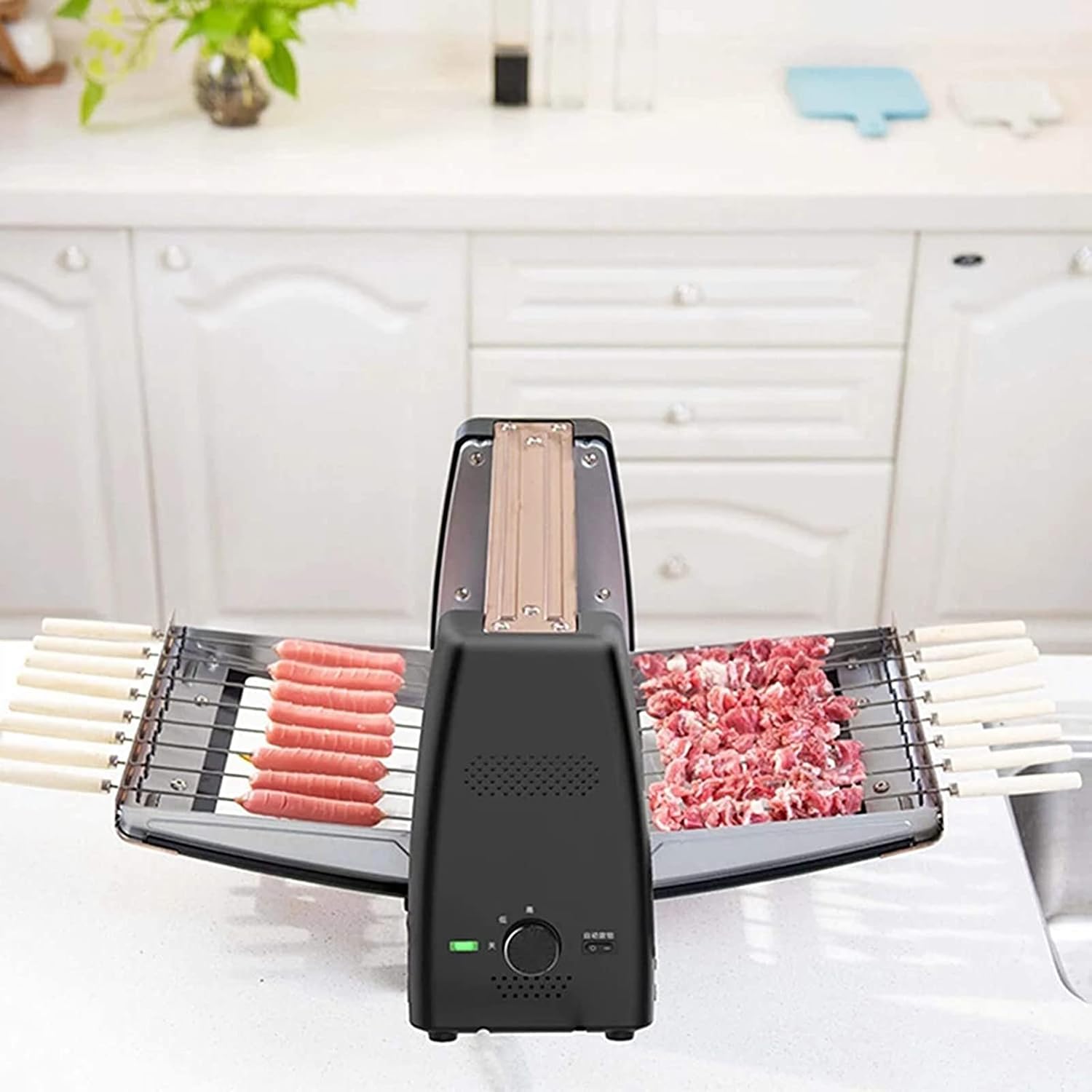 Smokeless BBQ Grill with 360° Rotating Lamb Skewers, Indoor Portable Vertical Grill, 2-Stage Temperature Control for Perfect Barbecue Cooking