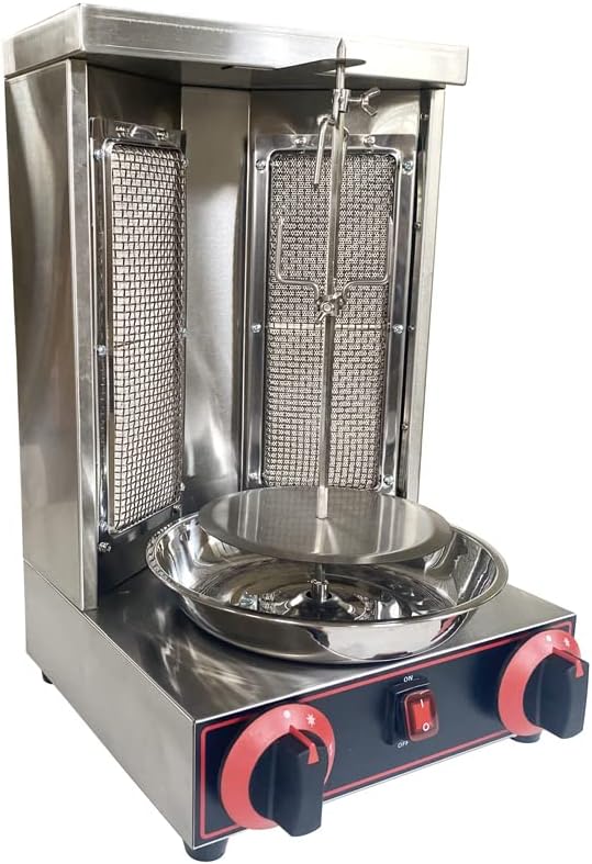 Shawarma Grill Machine Vertical Broiler LP Gas Turkish Barbecue Shawarma Rotisserie Countertop Rotating Doner Kebab Gyro Grill Oven with 2 Burners for Home Kitchen Restaurant Party