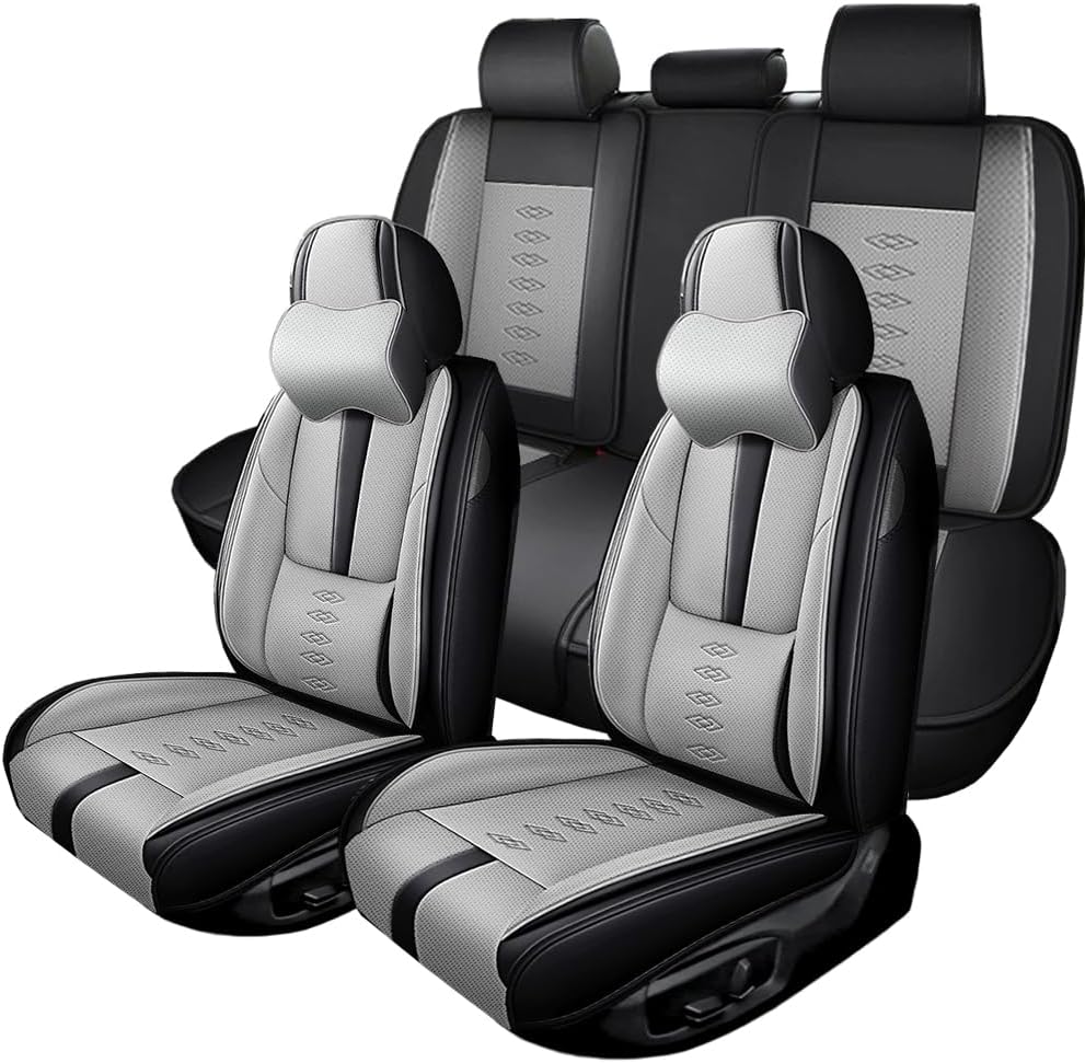 Full Set Seat Covers for Subaru Outback 2000-2024 2025,Leather Car Seat Covers,Soft Interior Accessories Seat Cushion Cover,Waterproof Automobile Seat Protectors for Outback(Black Gray,Deluxe)