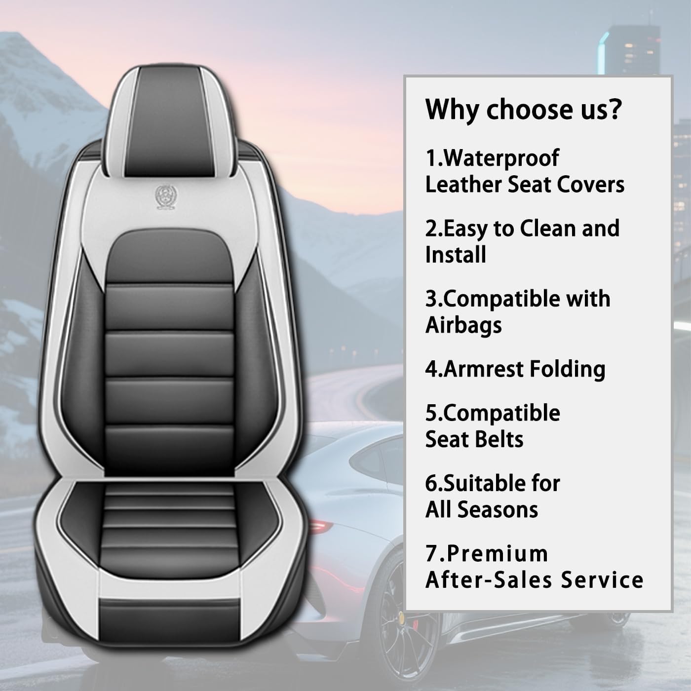 Car Seat Covers for CRV,for Honda CRV 2007-2024 2025,Waterproof Leather Seat Covers,Compatible Airbag,Full Set Comfort Car Seat Protectors for Most Cars(Gray&White)