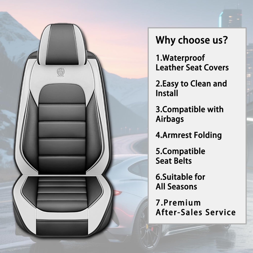 Car Seat Covers for CRV,for Honda CRV 2007-2024 2025,Waterproof Leather Seat Covers,Compatible Airbag,Front Set Comfort Car Seat Protectors for Most Cars(Gray&White)