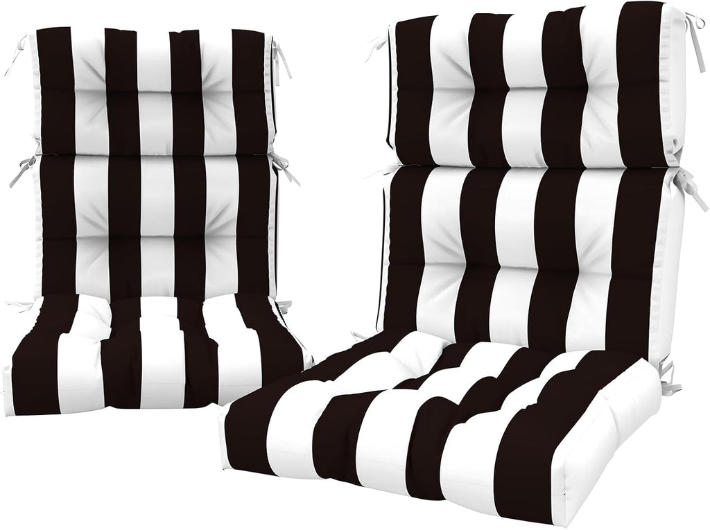 LVTXIII 2 Pack Outdoor High Back Cushions, 22' W x 20' D Tufted Seat and Back Chair Cushion with Ties, Fluffy Patio Replacement Rocking Chair Cushion for Outdoor Furniture Use, Cabana Black