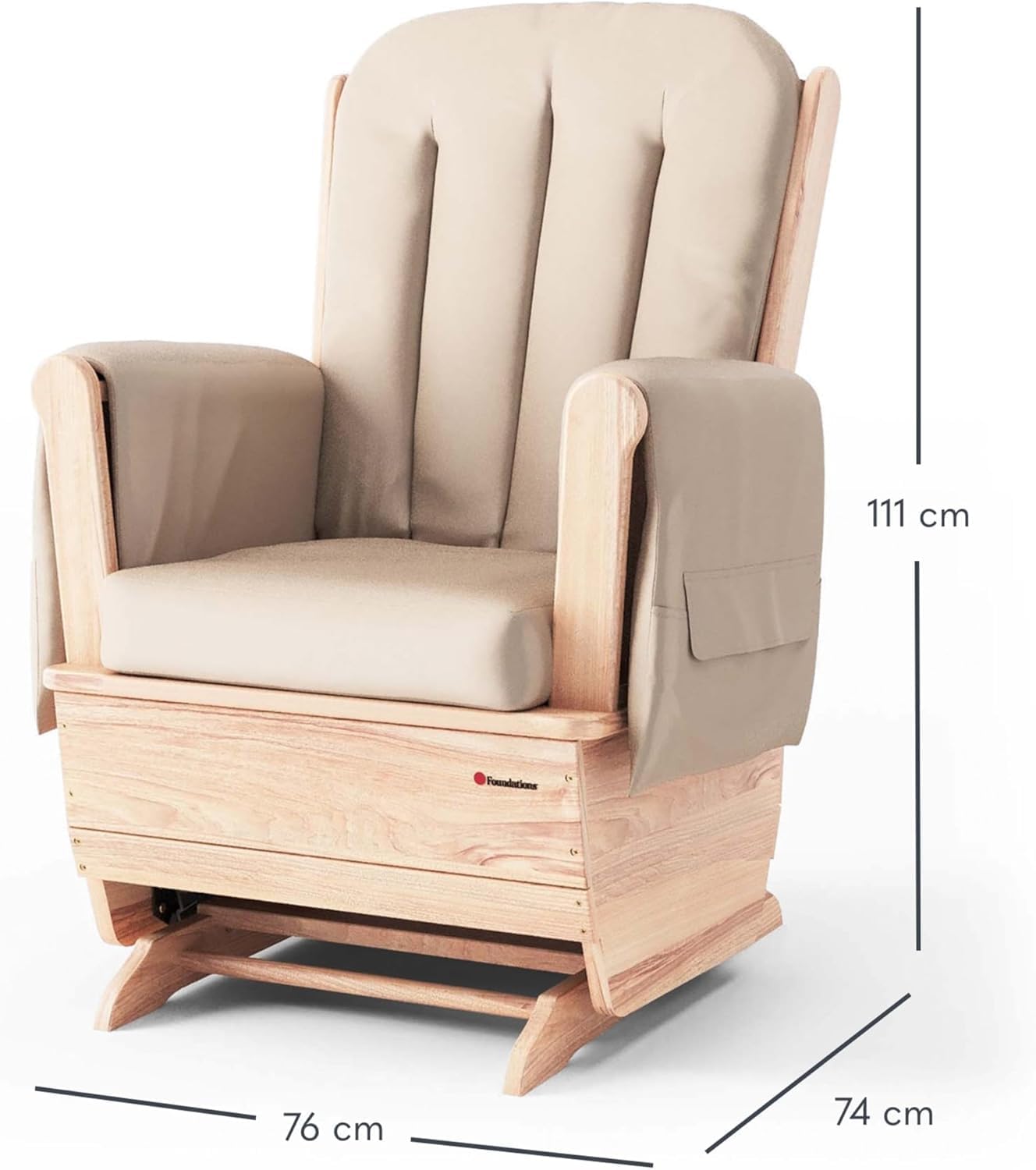 Foundations SafeRocker Standard Glider Rocker - Baby Feeding and Rocking Chair for Nursery, Daycare Environment - Nursery Rocking Chairs with Wood Skirt Base - Tan Vinyl