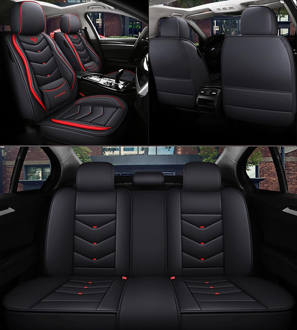 Car Seat Covers Full Set for Hyundai Accent 2018-2022 Leather Seat Covers, Waterproof Non-Slip Breathable Wear Seat Cover, Car Seat Protector Adapted Airbags（Standard, Black+Red）