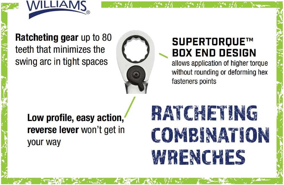 Williams MWS-4RC 4-Piece Metric Reversible Ratcheting Combination Wrench Set