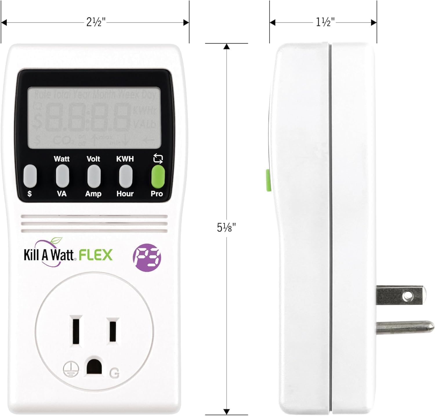 P3 International P4456 Kill A Watt Flex Plug-in Electricity Usage + Power Consumption Monitor, Watt Voltage Tester, Electrical Energy Saving Monitor with Auto Cost Calculator (Pack Of 3)