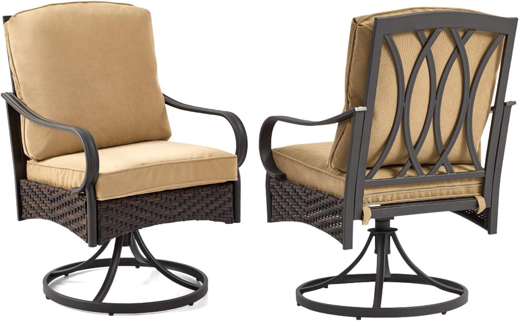 EROMMY Patio Swivel Chairs Set of 2, Outdoor Swivel Chairs with Cushion, Patio Dining Chairs for Garden, Patio, Backyard and Balcony, Khaki