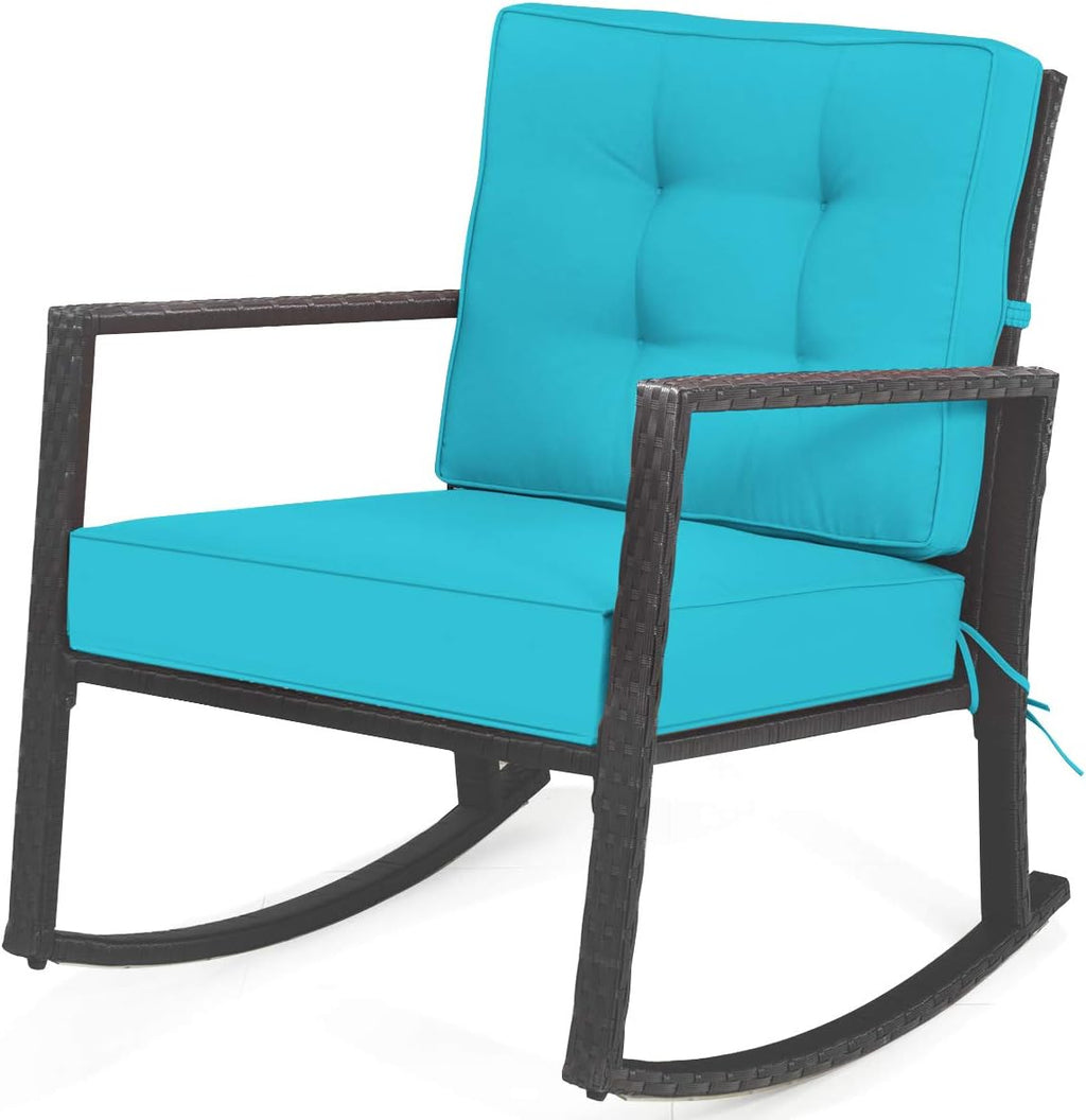 HAPPYGRILL Wicker Rocking Chair, Outdoor Patio Glider Chair with Heavy-Duty Frame, Thick Cushion, Rattan Rocking Chair for Backyard Garden Porch
