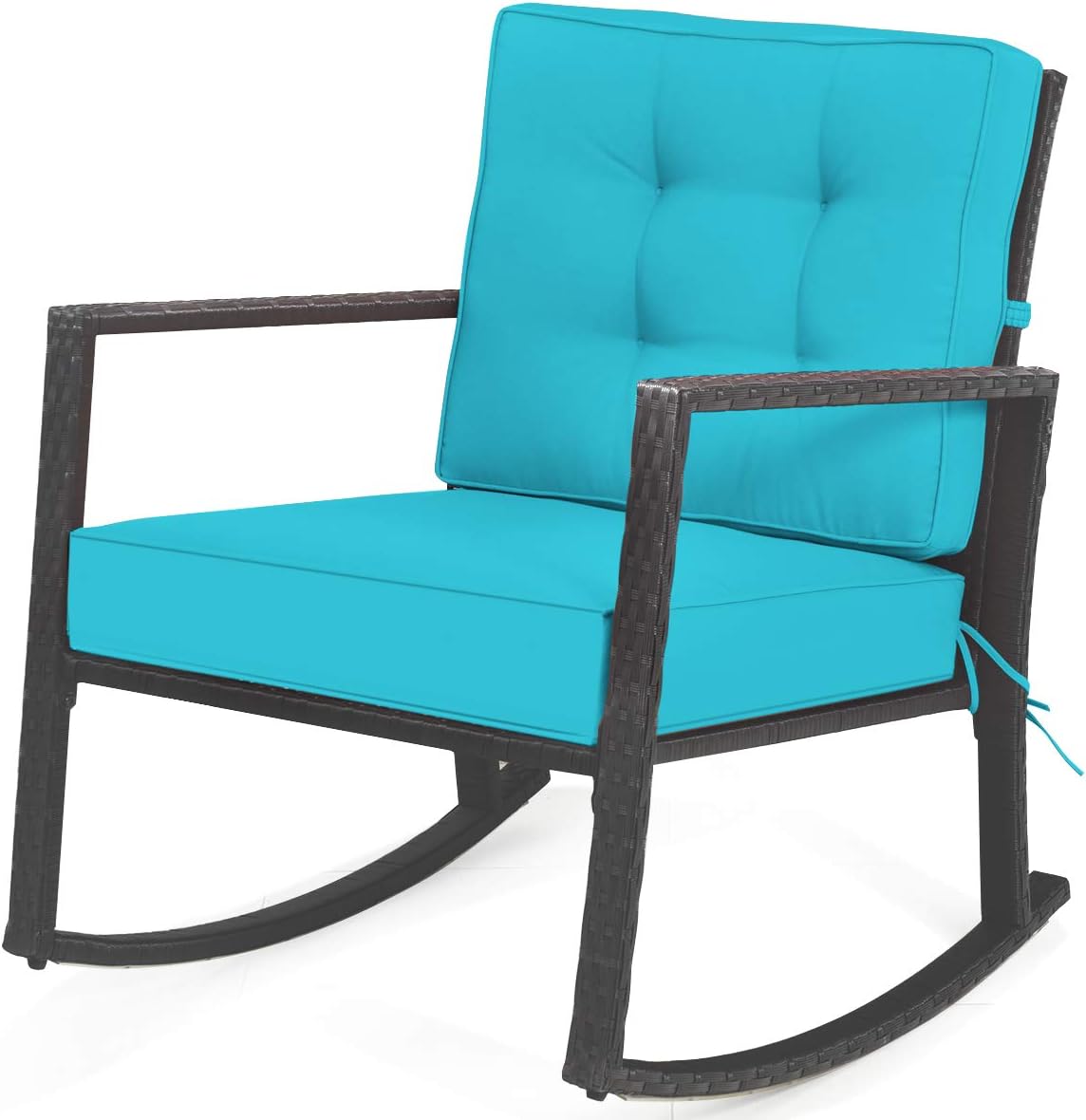 HAPPYGRILL Wicker Rocking Chair, Outdoor Patio Glider Chair with Heavy-Duty Frame, Thick Cushion, Rattan Rocking Chair for Backyard Garden Porch