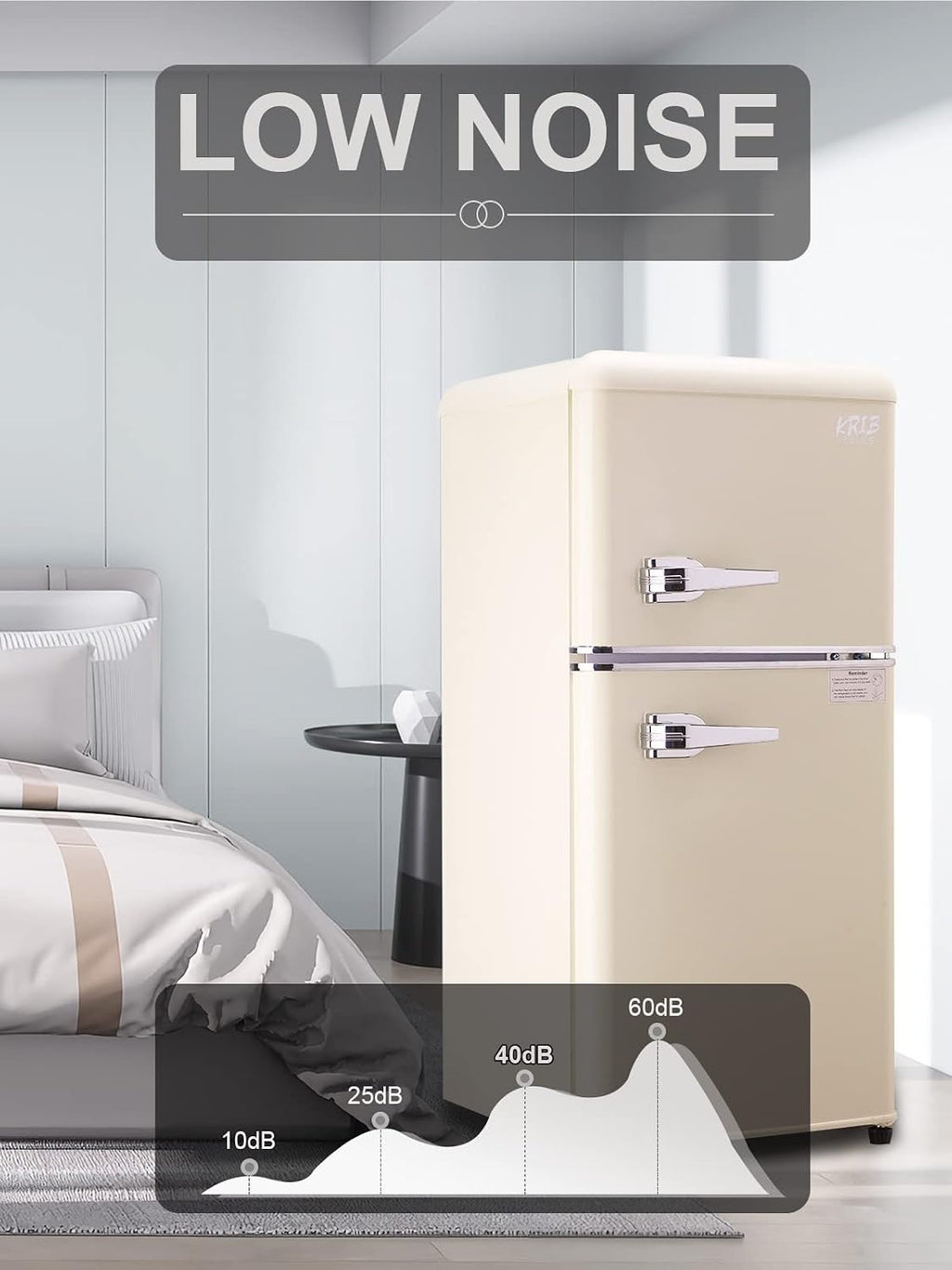 KRIB BLING 3.5 Cu.ft Refrigerators with Freezer, Fridge with 7 Level Temp Adjustable Thermostat, Fridge for Apartment, Office, Basement, Cream