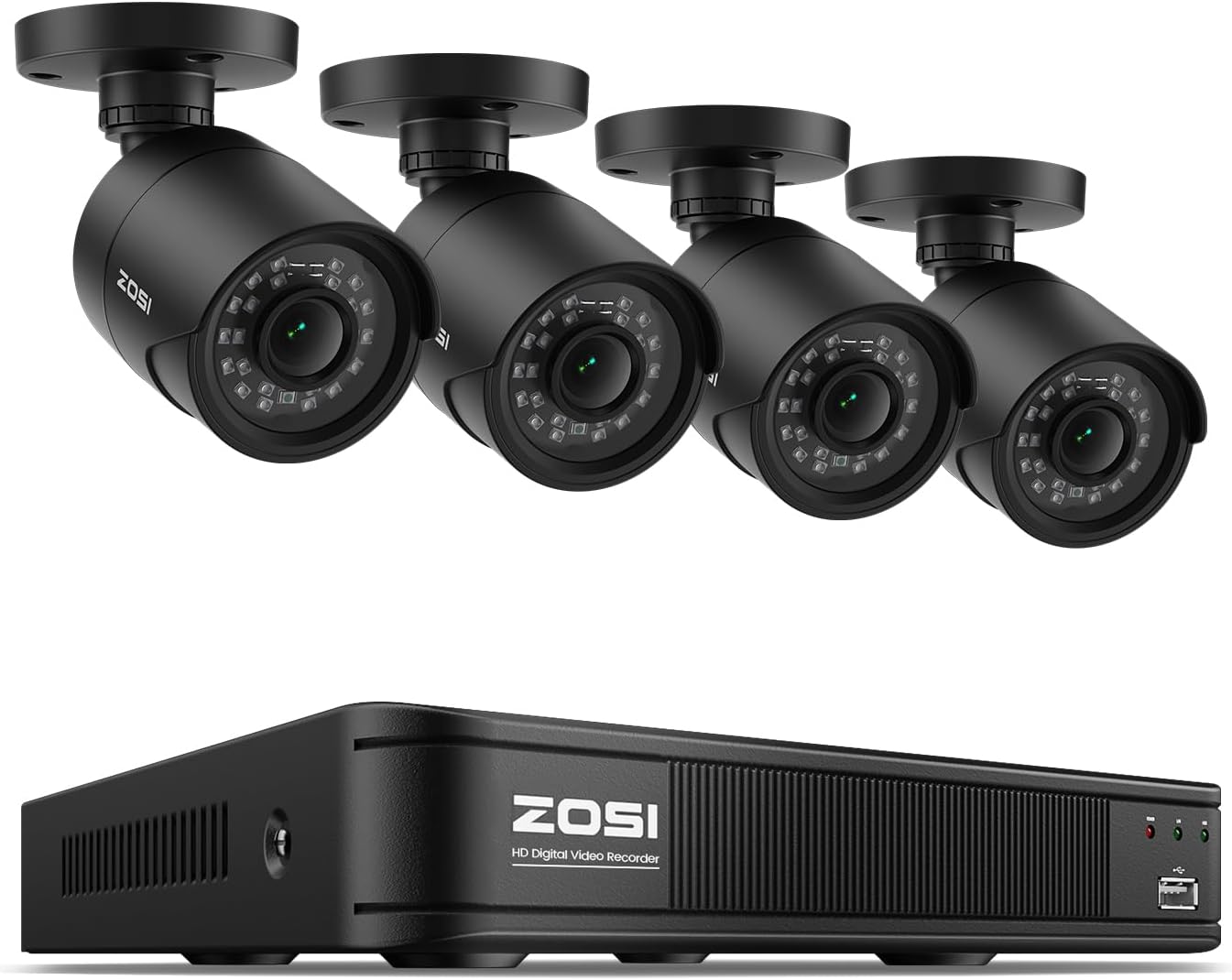 ZOSI H.265+ 3K 5MP Lite AI Home Security Camera System with Human Vehicle Detection, 8 CH CCTV DVR and 4 x 1080p Bullet Camera Outdoor Indoor, 80ft Night Vision, Remote Access, Motion Alerts (No HDD)