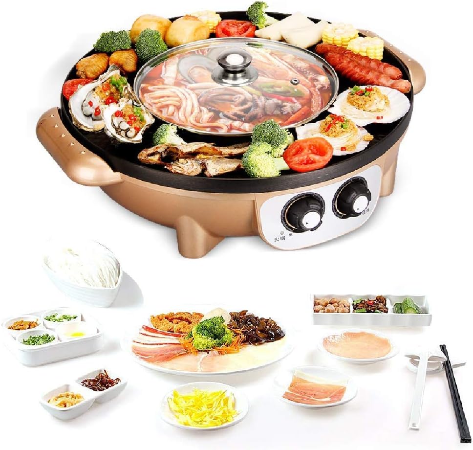 Barbecue Grill Electric Korean Barbecue Pot, Maifanshi Multifunctional Ceramic Pot Desktop Barbecue and Hot Pot Combo