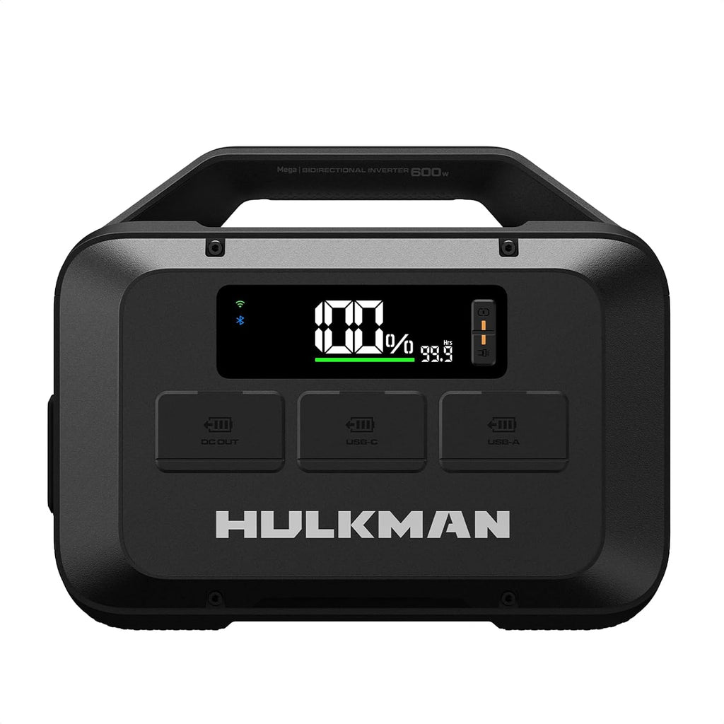 Hulkman Mega 576Wh Power Station, Works at -4°F, PD100W, 1h fast charging, Ternary Lithium Battery with 10 ports, 600W AC Outlets, UPS 15ms, Solar Generator(Solar Panel Optional), Solid Black