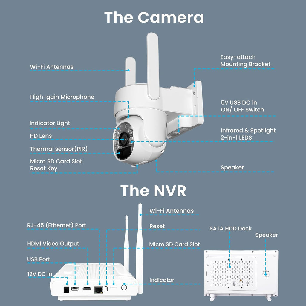 xmartO Wire-Free Solar PTZ AI Tracking Security Camera System, 4-Cam Kit, 4MP 2K QHD + 4K 10CH Expandable WiFi NVR, 120-Day+ Local Video Storage, All-Weather Solar Charging