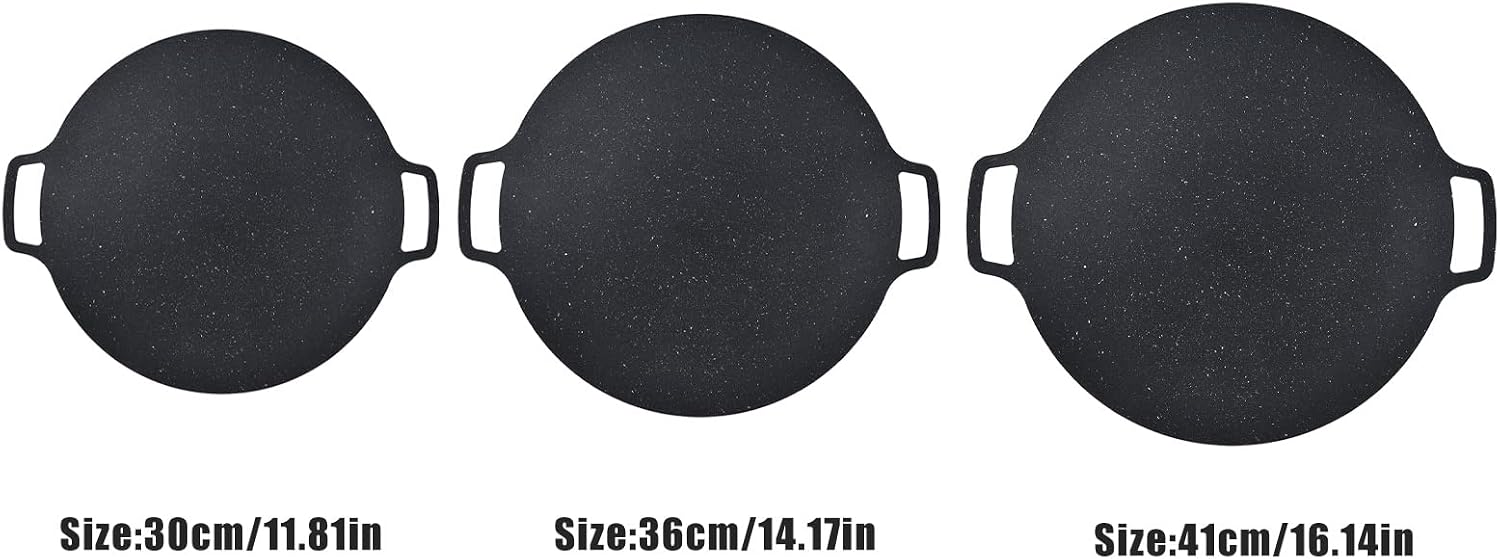Round BBQ Grill Pan, Nonstick Grill Circular Iron Heat Resistant Grilling Tray for Korean BBQ/Teppanyaki Pan, Pork Belly Pancakes, for Home Outdoor Stoves