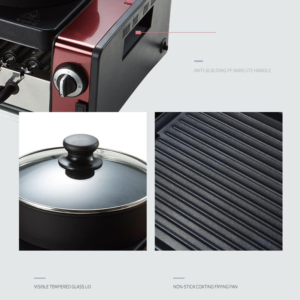 YYDS Hot Pot Household Automatic Rotating Electric Barbecue Grill Removable Hot Pot Roasting and Shabu One-Piece Pot Electric Grill (Color : Red)