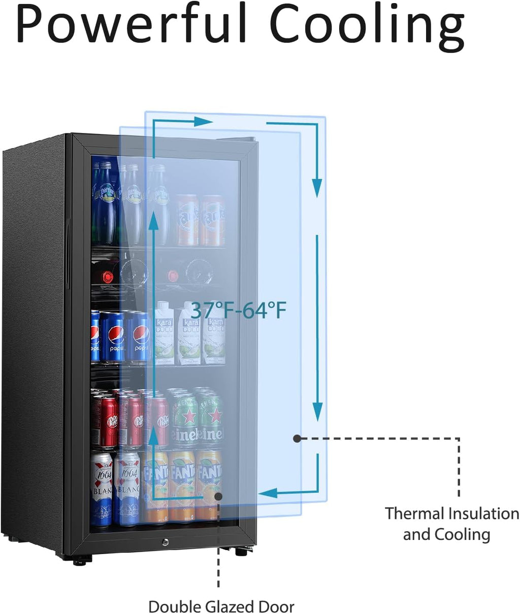 Beverage Refrigerator, 4.5 Cu.ft Mini Fridge with Double Glass Door, Cooler for Soda, Beer or Wine for Home, Office or Bar with Adjustable Removable Shelves (Black)