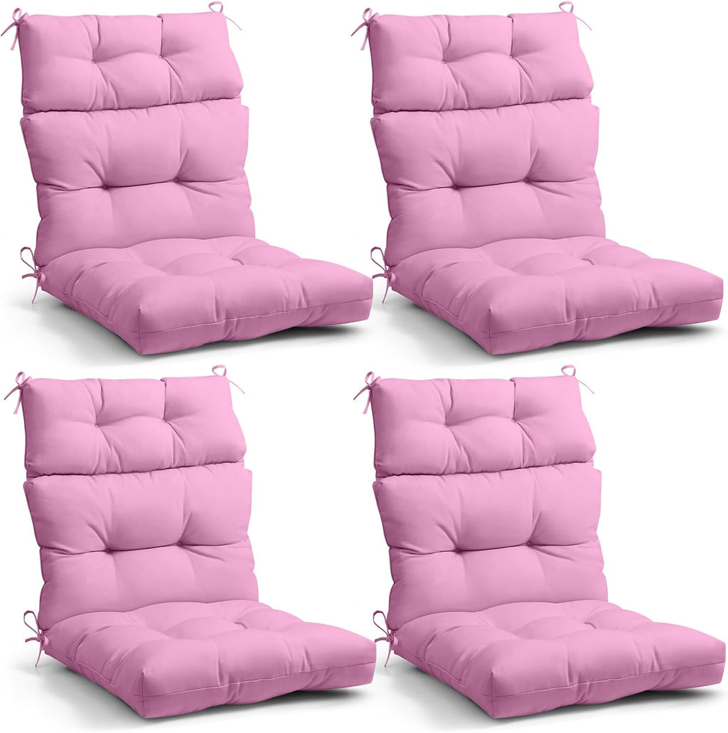 EAGLE PEAK Tufted Outdoor/Indoor High Back Patio Chair Cushions, Set of 4, 46'' x 22'', Pink