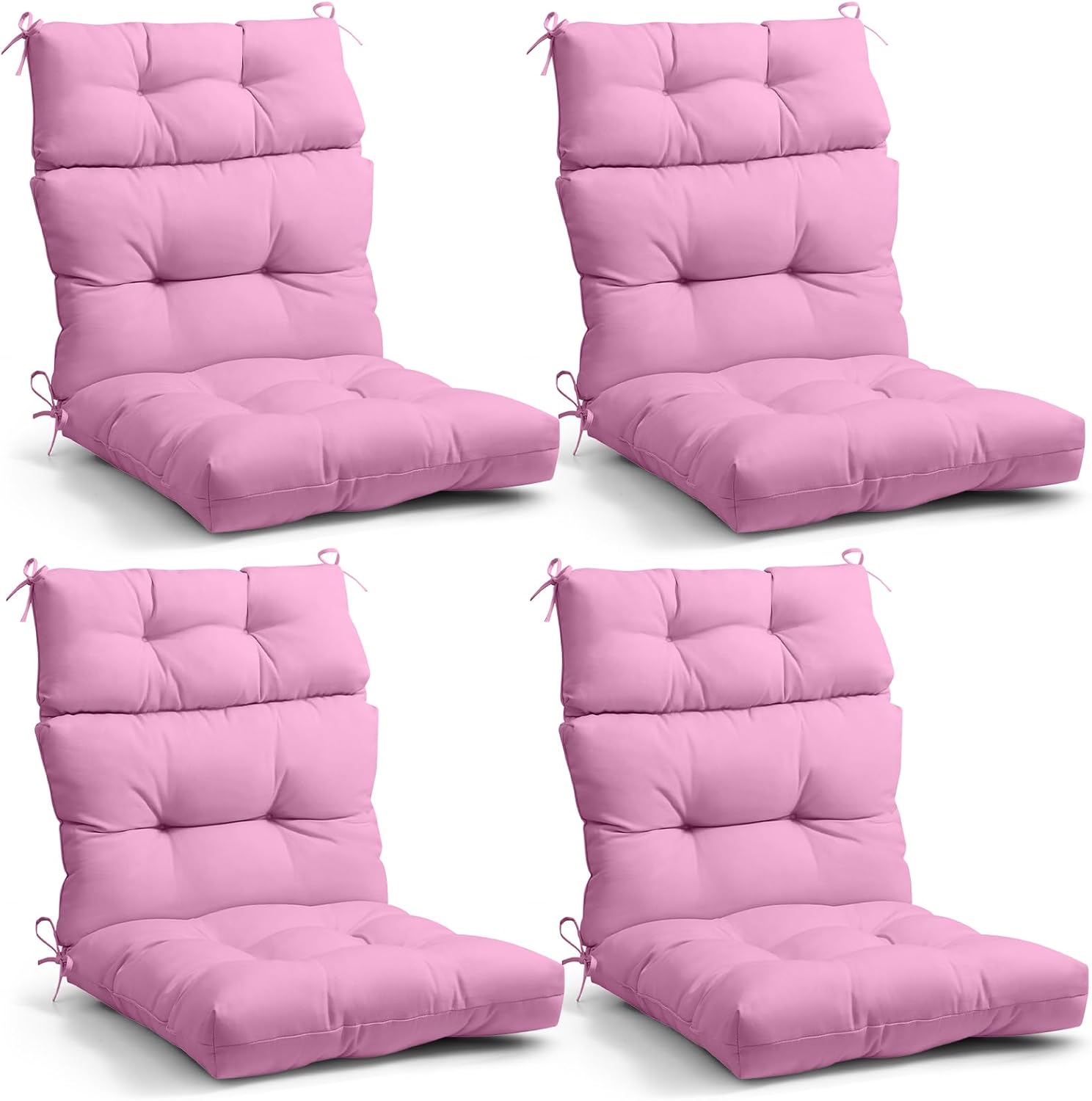 EAGLE PEAK Tufted Outdoor/Indoor High Back Patio Chair Cushions, Set of 4, 46'' x 22'', Pink