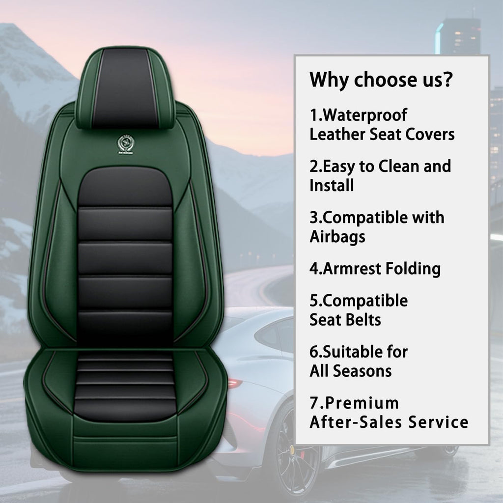 Car Seat Covers for CRV,for Honda CRV 2007-2024 2025,Waterproof Leather Seat Covers,Compatible Airbag,Front Set Comfort Car Seat Protectors for Most Cars(Pillows,Black&Green)