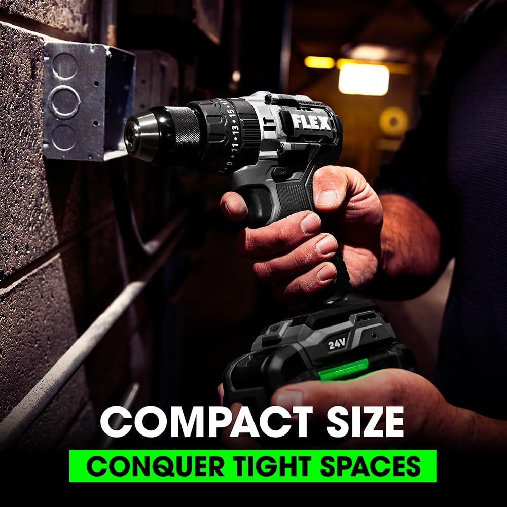 FLEX 24V Brushless Cordless 1/2-Inch 750 In-Lbs Torque 2-Speed Hammer Drill Kit with (2) 2.5Ah Lithium Batteries and 160W Fast Charger - FX1251-2A