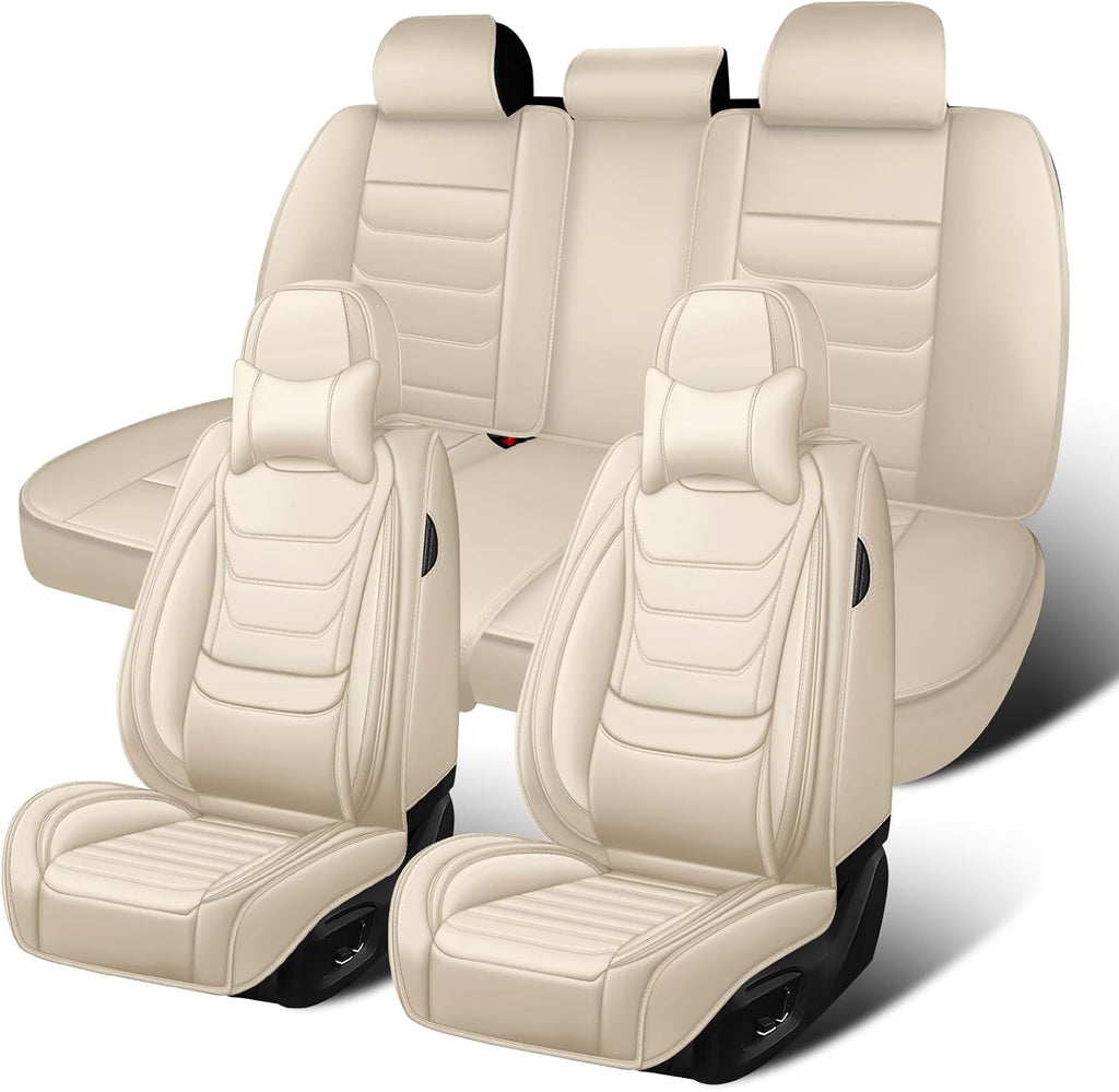 Fit for Toyota Tacoma 2004-2025 Custom Seat Covers, PU Leather Car Seat Covers, Full Coverage Protection, Thick Cushioning Seat Protectors(Luxury Full Set/Beige)