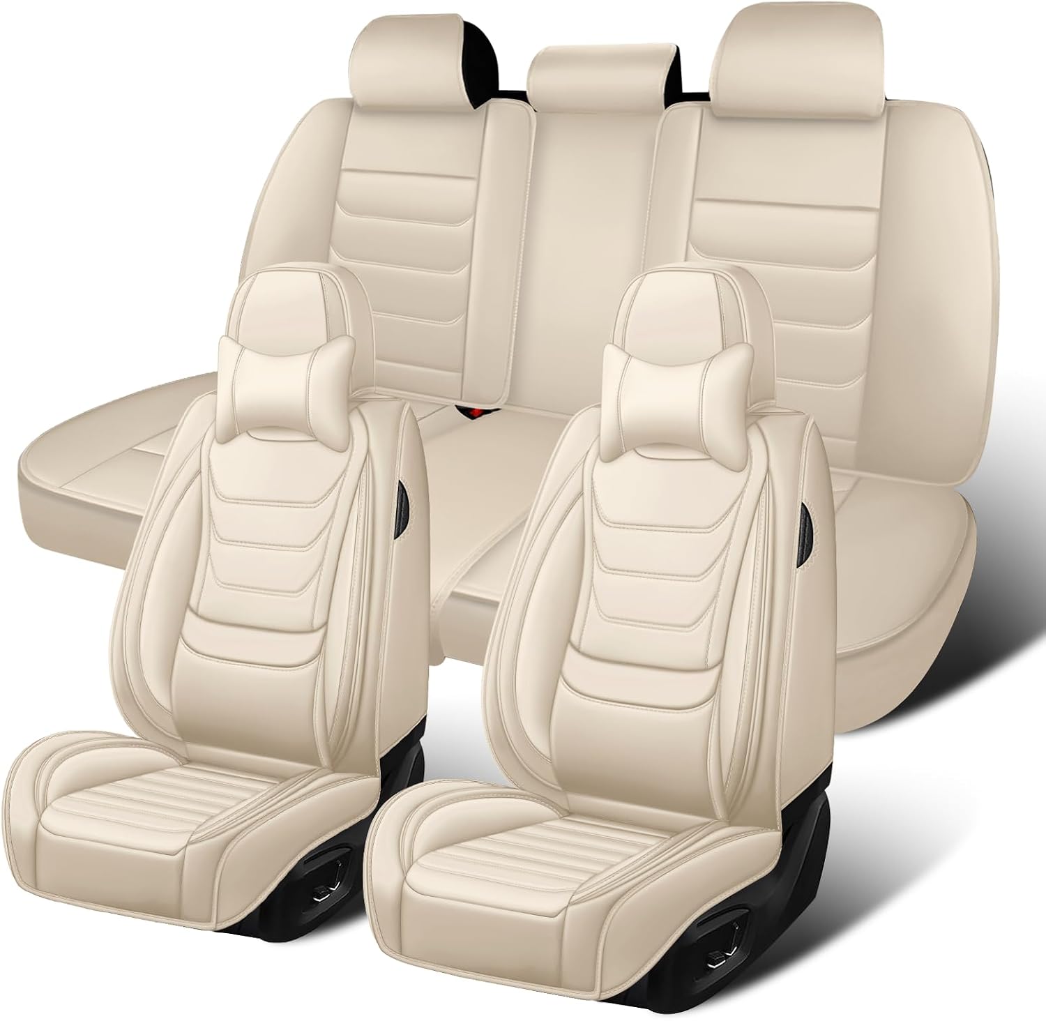 Fit for Volkswagen Jetta 2005-2025 Custom Seat Covers, PU Leather Car Seat Covers, Full Coverage Protection, Thick Cushioning Seat Protectors(Luxury Full Set/Beige)