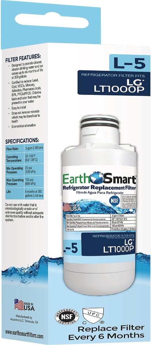 EarthSmart 102644 L-5 Refrigerator Filter, Fits LG LT1000P - Quantity 4