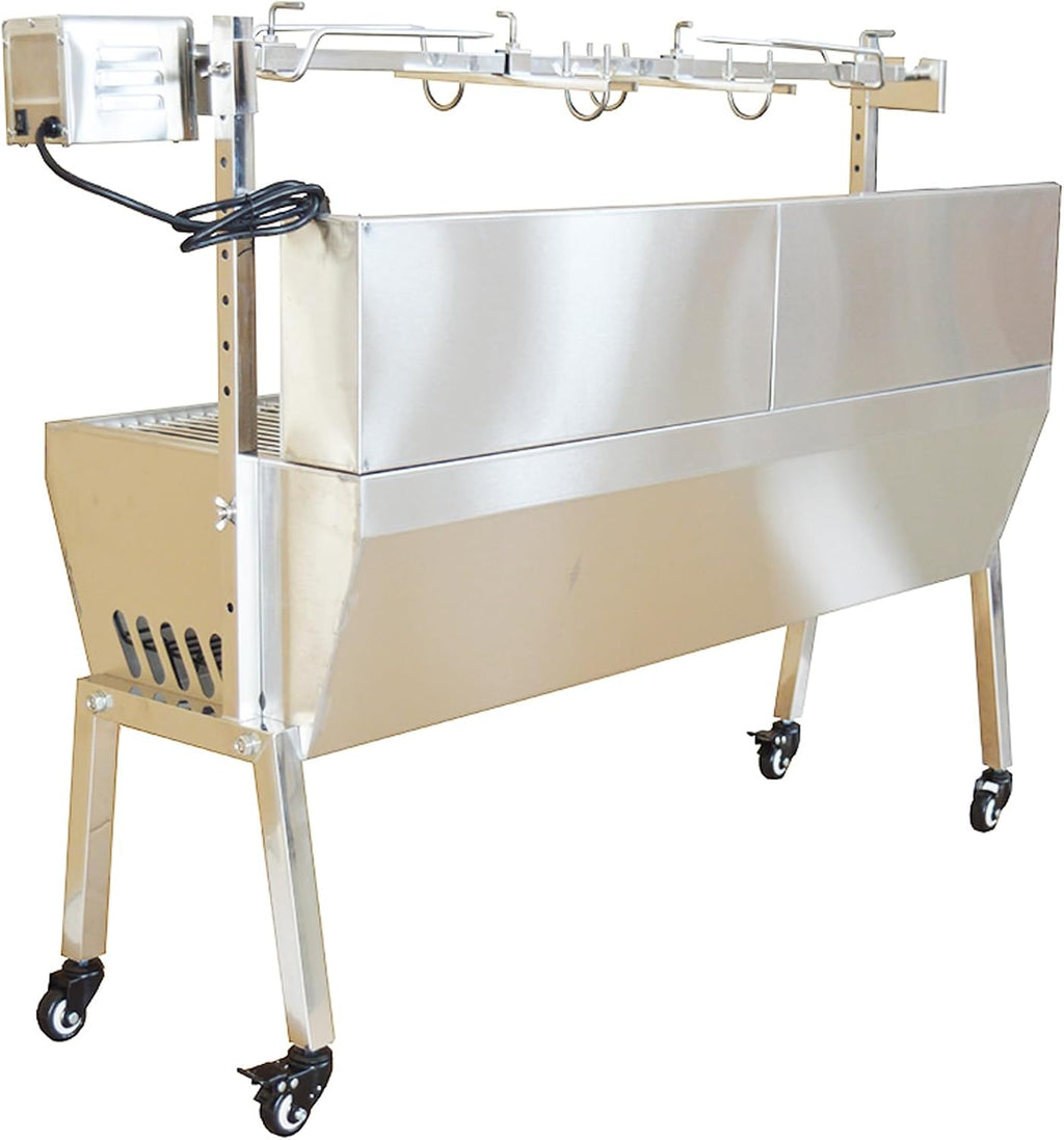 Rotisserie Charcoal Grill, Stainless Steel BBQ Grill with Adjustable Height, 44.5' Portable Grill for Outdoor Parties and Backyard Use 110V 15W