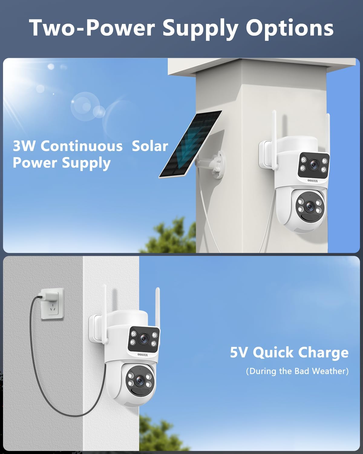 OOSSXX (100% Wire-Free) Solar Battery Outdoor Wireless Security Camera WiFi Cameras Video Surveillance Cam