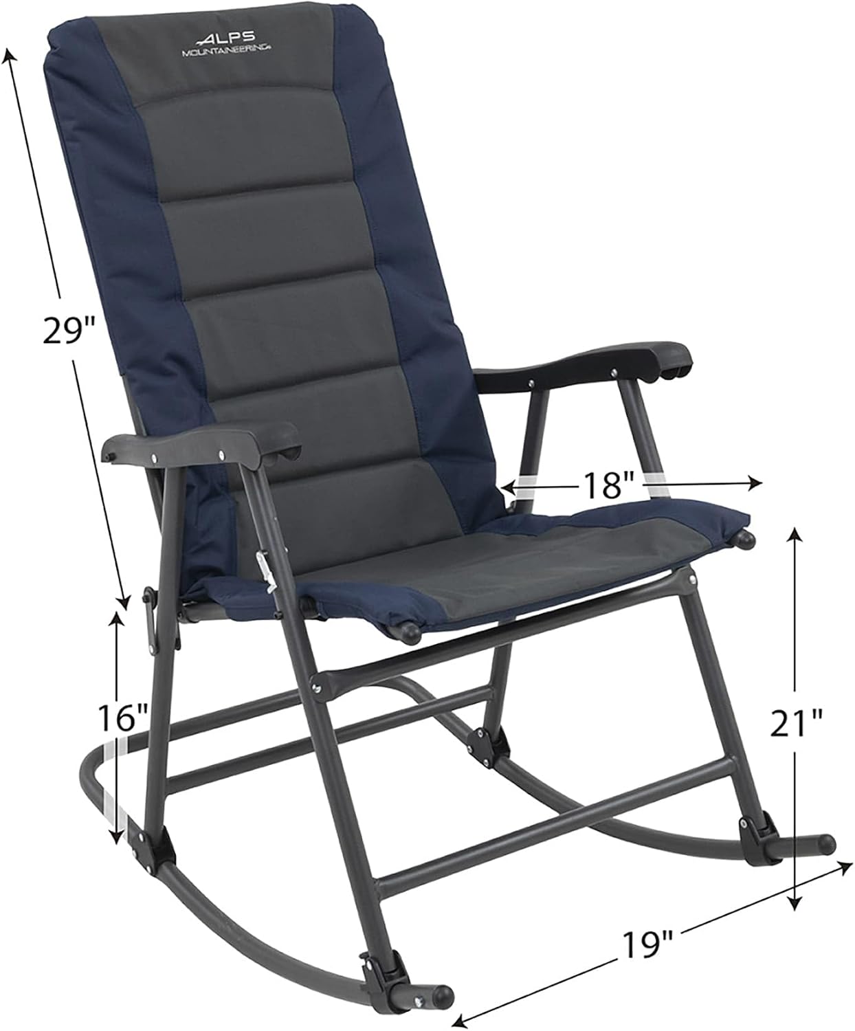 ALPS Mountaineering Outdoor Rocking Chair - Durable Folding Beach and Camp Chair with Comfortable Cushioned Polyester Fabric Over Locking Steel Frame