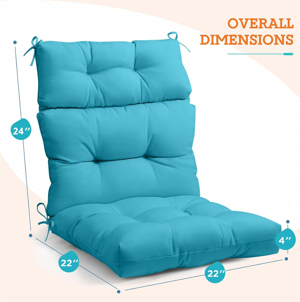 EAGLE PEAK Tufted Outdoor/Indoor High Back Patio Chair Cushions, Set of 4, 46'' x 22'', Blue