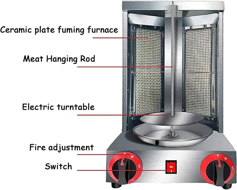 FURLOU Commercial Grill Doner Kebab Machine, Gas Cooker Rotating Roaster Baking Machine, Automatic Rotation Vertical Kebab Grill, Adjustable Fire Power, for Indoor and Outdoor Parties