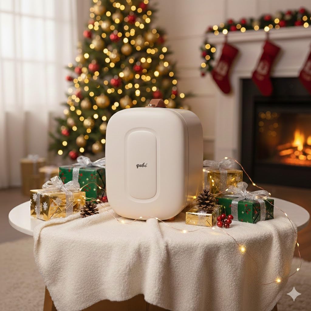 QUBI Mini Fridge, Professional Skincare Fridge, Mini Cosmetics Makeup Fridge, Compact Fridge 5 Liter (Cream White)