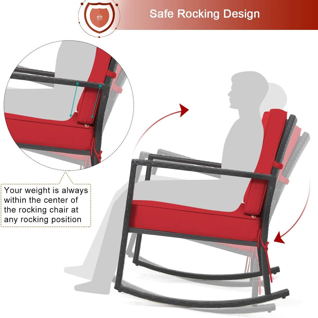 HAPPYGRILL Wicker Rocking Chair, Outdoor Patio Glider Chair with Heavy-Duty Frame, Thick Cushion, Rattan Rocking Chair for Backyard Garden Porch