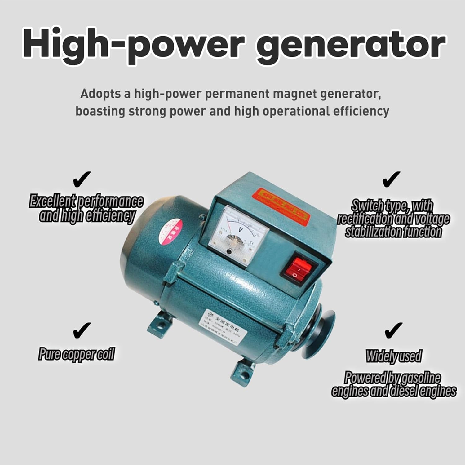7000W Gasoline Generator, 220V Brushless Motor With Pure Copper Wire, Belt Drive For Home Backup And Lighting Power