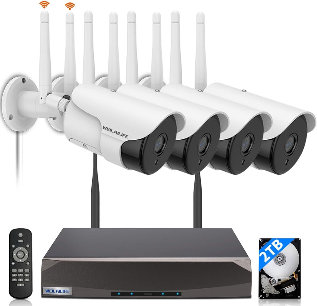 WEILAILIFE 【Dual Antenna Enhanced】 5MP Outdoor Wireless Security Camera System, Wireless DVR System, WiFi Video Surveillance, Home Security Cameras