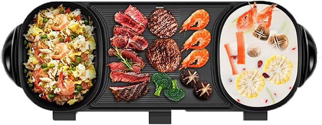 2 In 1 Electric Barbecue Pan Grill And Hot Pot With Bbq Set Indoor Ourdoor Barbecue Large Capacity Non-Stick Pan With 5 Temperature Adjustments (Color : Black 1, Size : 79 * 27 * 12.5cm)