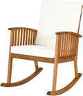 Rocking Chair Outdoor, Acacia Wooden Rocker Chair with Seat and Back Cushion, Armrests, Comfortable Porch Rocking Chair with 355Lbs Support for Lawn, Patio, Backyard, Garden, Deck, Indoor
