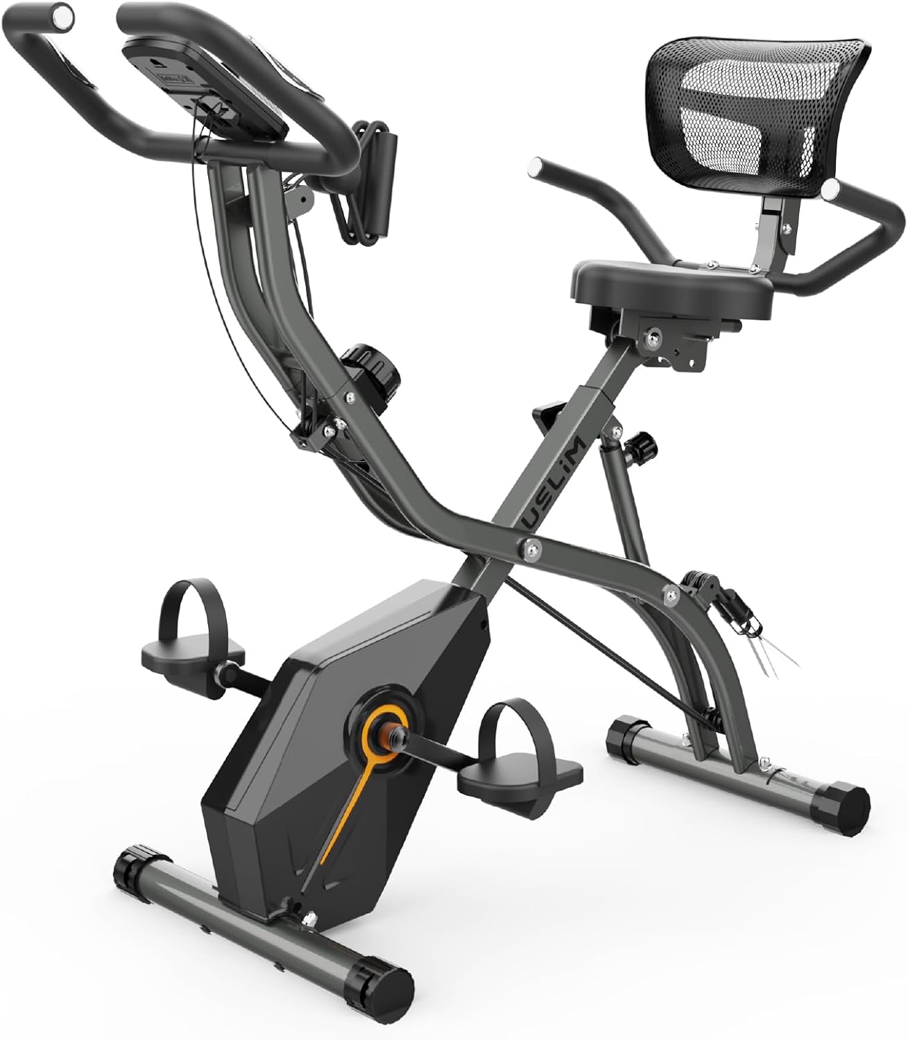 USLIM Foldable Exercise Bike Stationary Bikes for Home, 5 IN 1 Indoor Workout Bike, Cycling Bike with 16-Level Quiet Magnetic Resistance, 6.6 LBS Flywheel and 300LBS Capacity for Senior and Home Workout