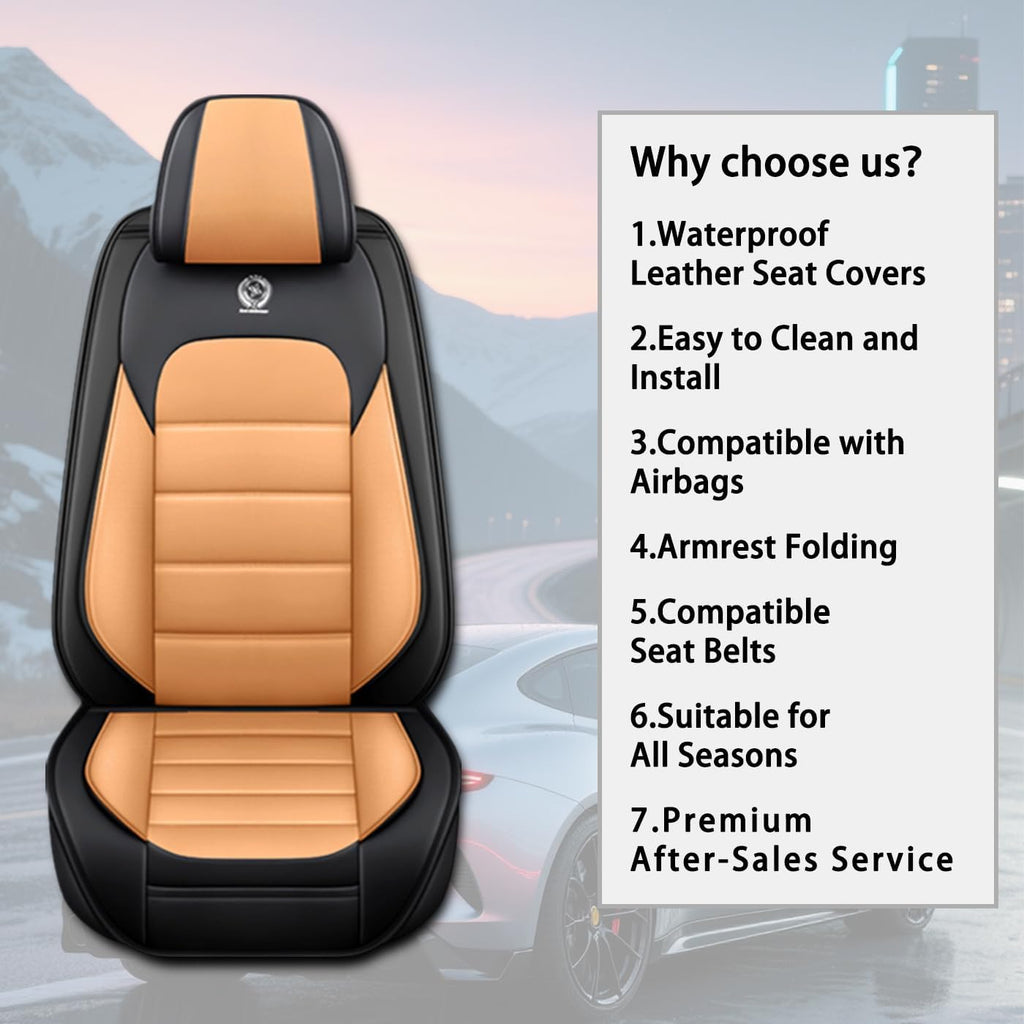 Car Seat Covers for CRV,for Honda CRV 2007-2024 2025,Waterproof Leather Seat Covers,Compatible Airbag,Front Set Comfort Car Seat Protectors for Most Cars(Pillows,Black&Orange)