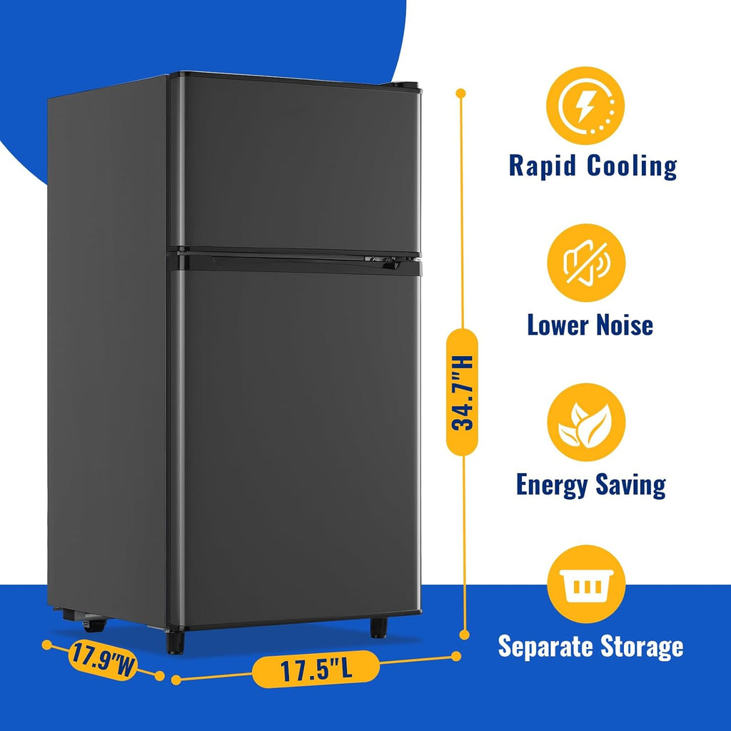 WANAI 3.5 Cu.Ft Mini Fridge With Freezer Freestanding Refrigerator with Freezer,7 Level Adjustable Thermostat Removable Shelves Small Refrigerator for Office Dorm Apartment Grey