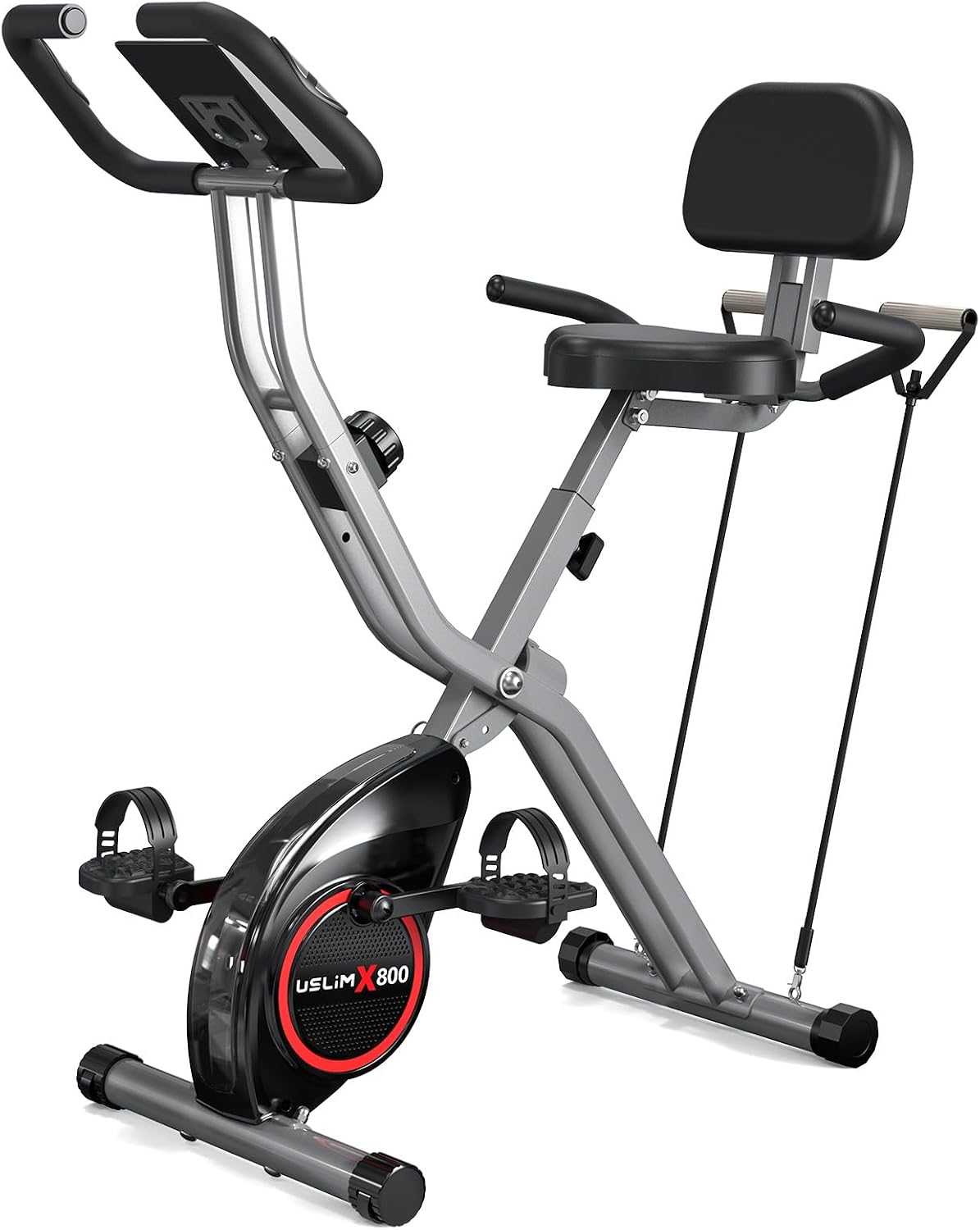 USLIM Foldable Exercise Bike Stationary Bikes for Home, 5 IN 1 Indoor Workout Bike, Cycling Bike with 16-Level Quiet Magnetic Resistance, 6.6 LBS Flywheel and 300LBS Capacity for Senior and Home Workout