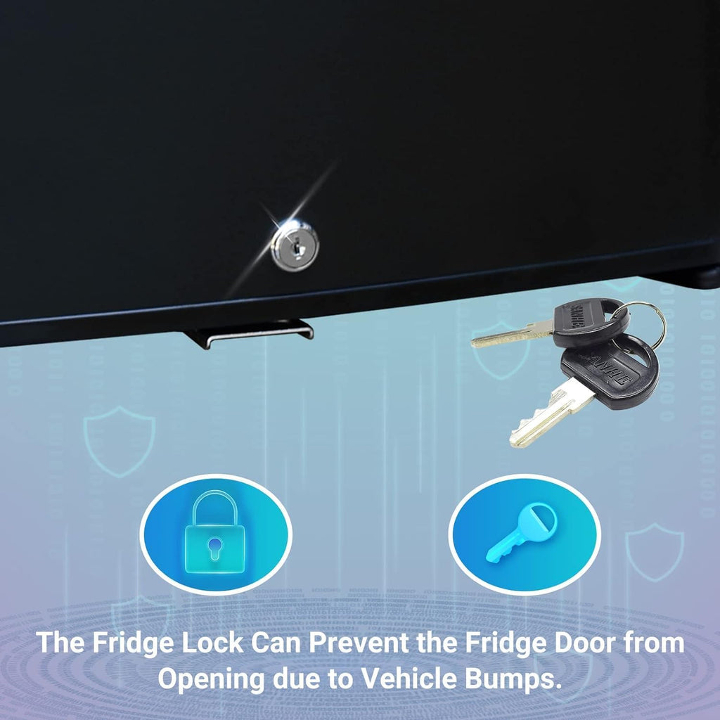 SMETA RV Refrigerator Lockable 12V/110V, 1.8 Cu.ft Semi Truck Mini Fridge with Lock For Outdoor Camping Traval Bedroom Office Van, No Noise