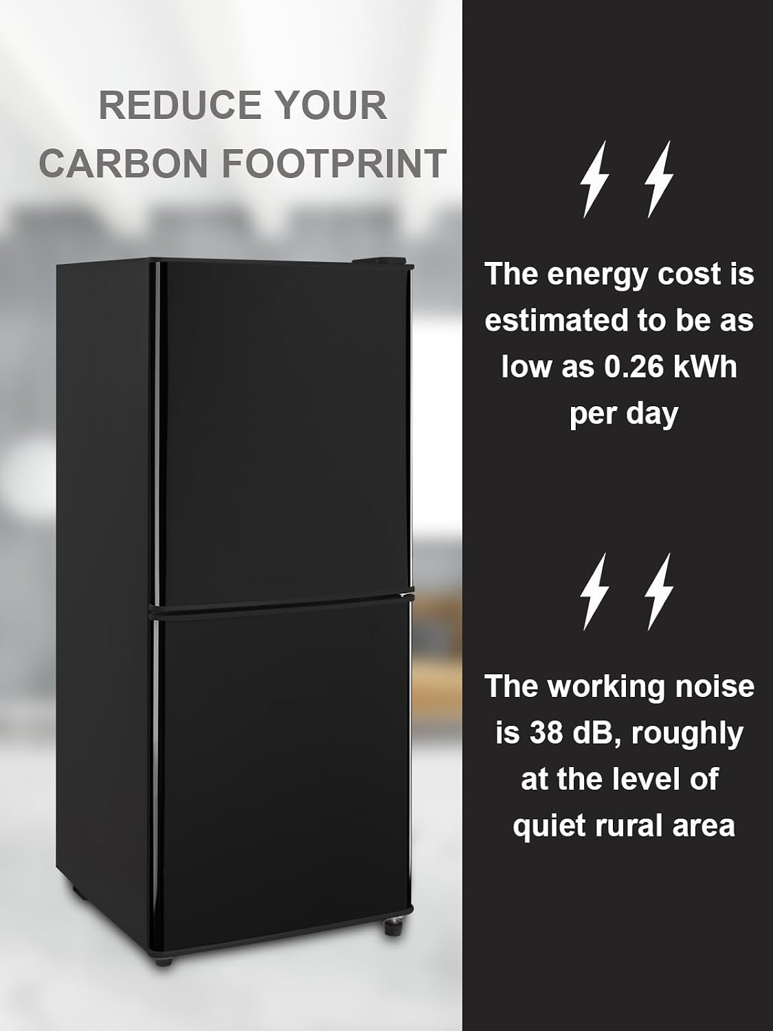KRIB BLING Refrigerator with Freezer 4.0 Cu.Ft with 7 Level Adjustable Thermostat Control 2 Door Bottom Freezer Refrigerator Lock Fresh Energy Saving for Apartment Bedroom Dorm and Office Black