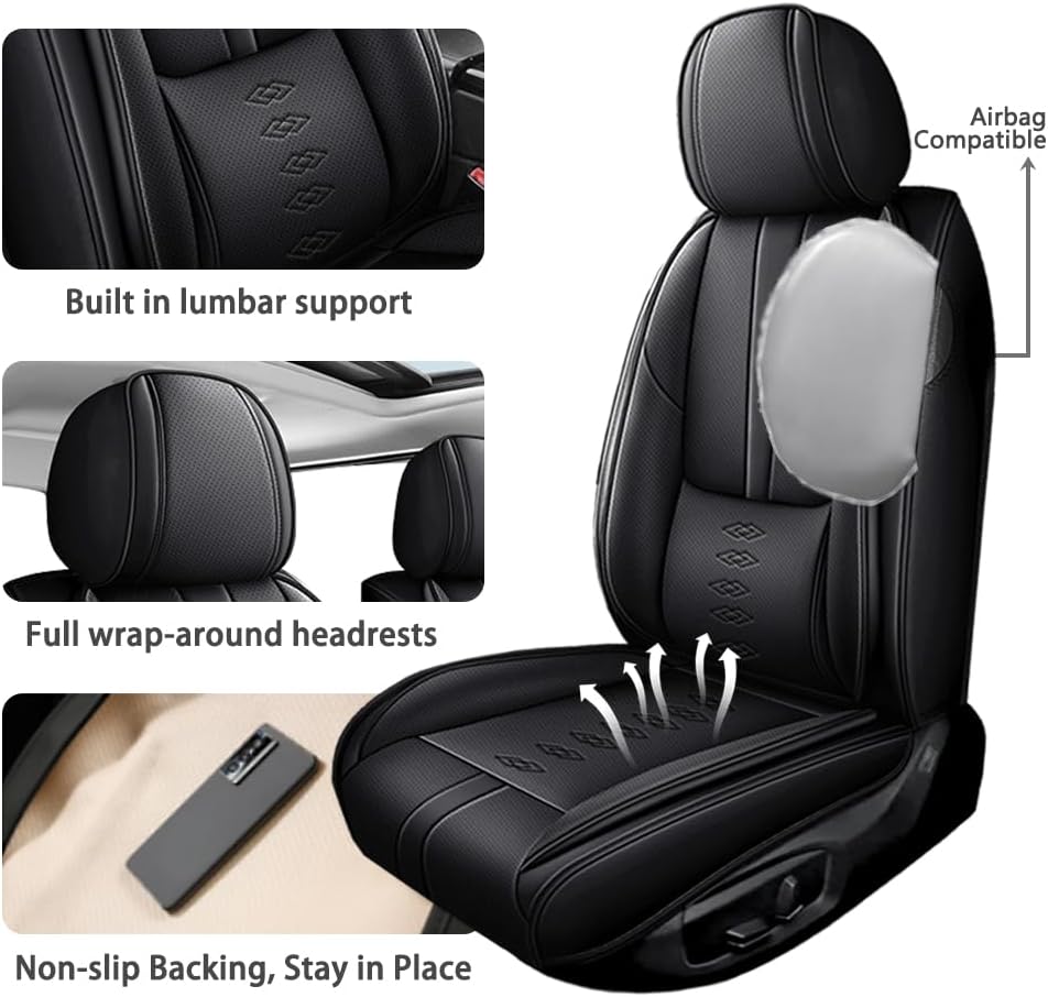 Full Set Seat Covers for Lexus LS 400 1995-1999,Leather Car Seat Cover,Soft Seat Cushion Covers with Airbag,Waterproof Automobile Seat Protectors for LS 400(Black,Standard)