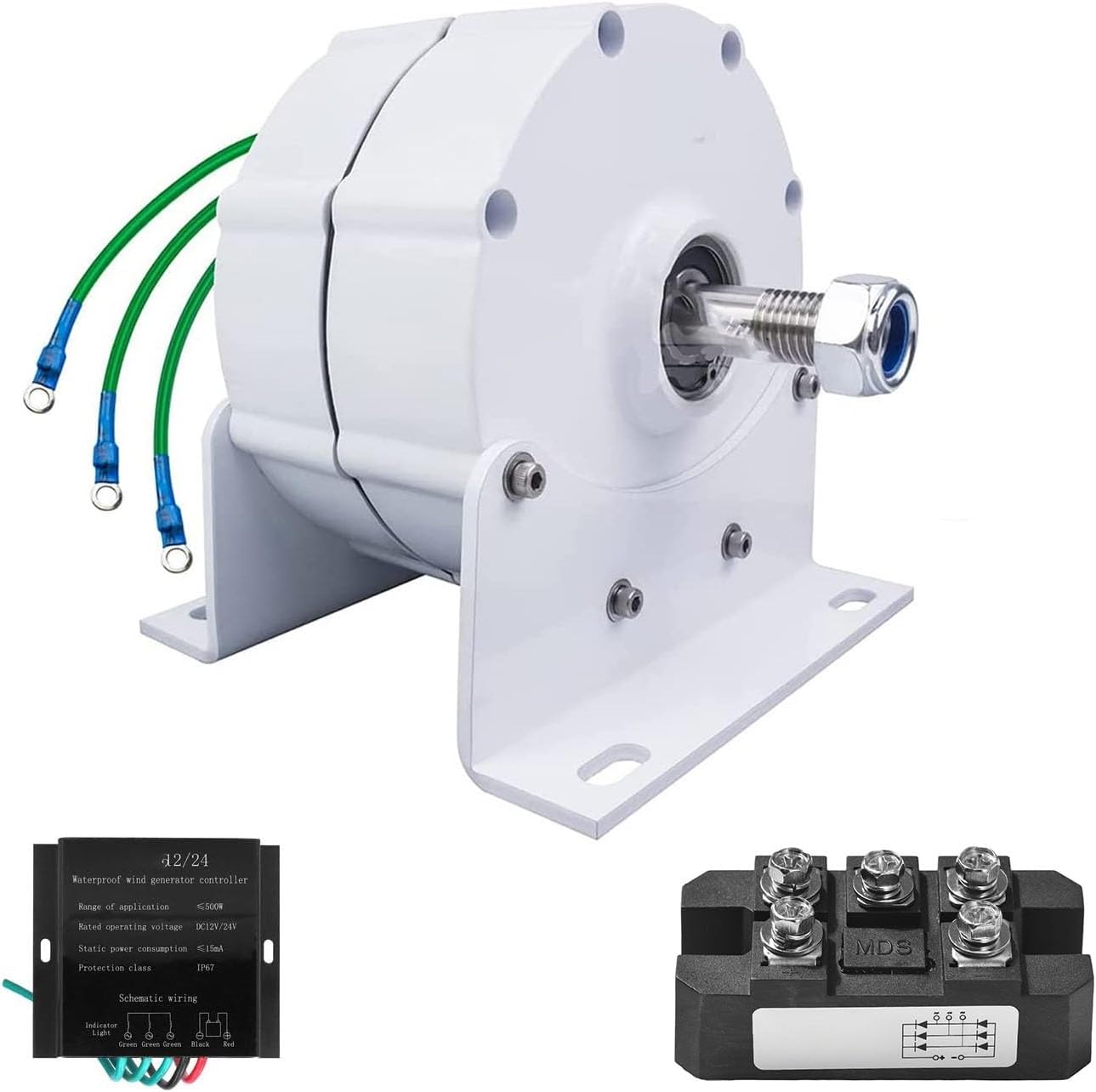 400W Wind Turbine Alternator, 3-Phase Rare-Earth NdFeB Permanent Magnet Generator 12V/24V/48V 600RPM With Rectifier For Home & Off-Grid Power Systems(12v)