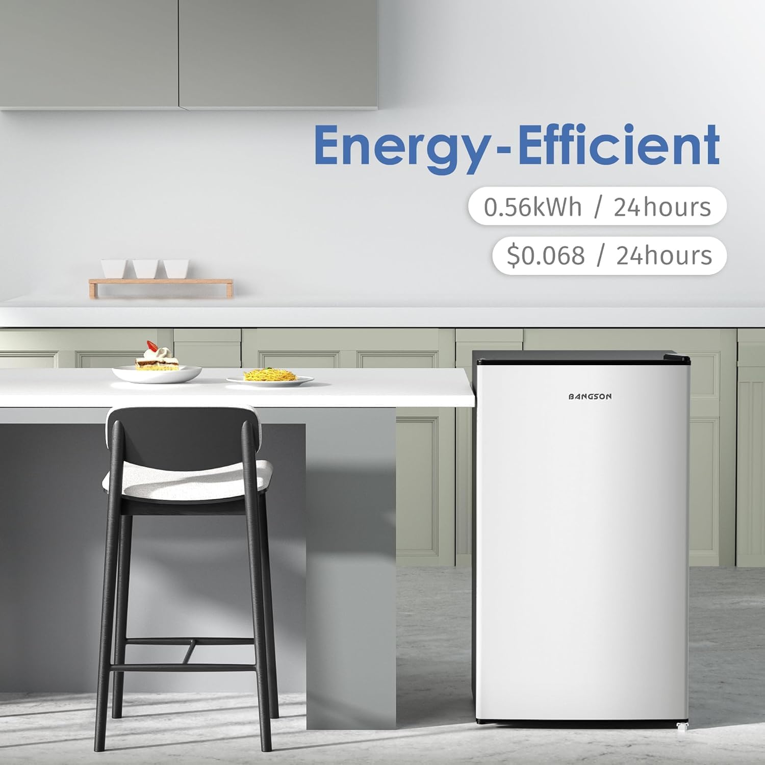 BANGSON Mini Fridge with Freezer, 3.2Cu.Ft, Single Door Small Refrigerator, Energy-Efficient, Low Noise, Mini fridge for Bedroom Dorm and Office, Silver